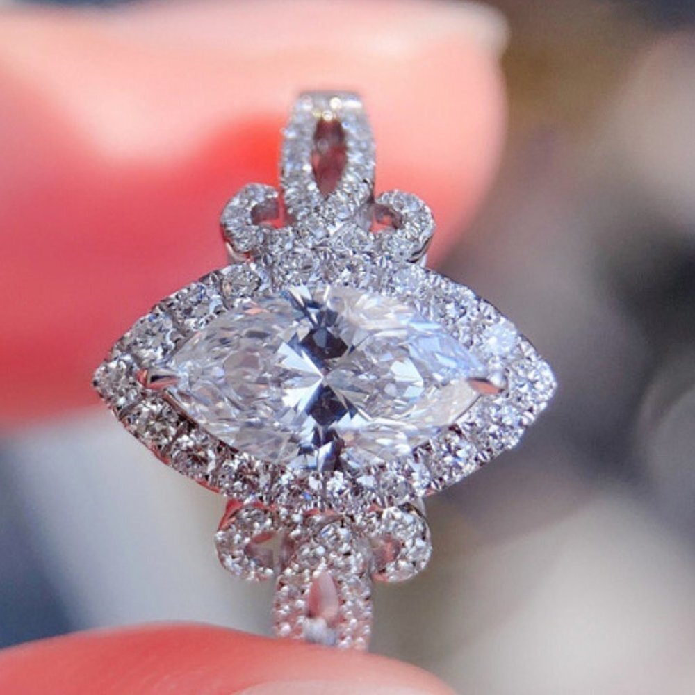 💞Beautiful Marquis Noble Women Pure Zircon Silver Dainty Fashion Ring,UN…